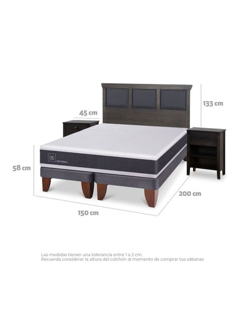 Cama Europea Ortopedic 2 Plazas Base Dividida Set Torino Gris-1