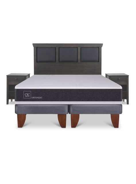 Cama Europea Ortopedic 2 Plazas Base Dividida Set Torino Gris-2
