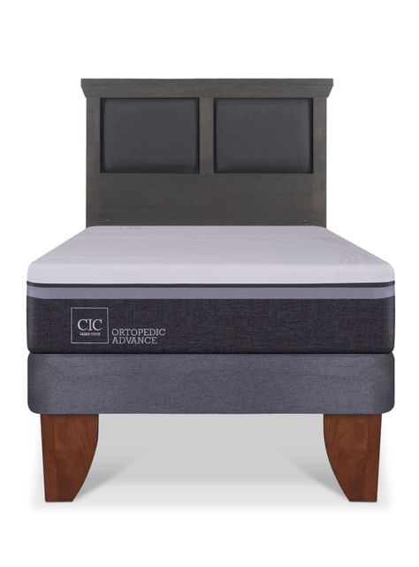 Cama Europea Ortopedic Advance 1.5 Plazas Respaldo Torino Gris-2