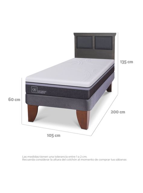 Cama Europea Ortopedic Advance 1.5 Plazas Respaldo Torino Gris-1