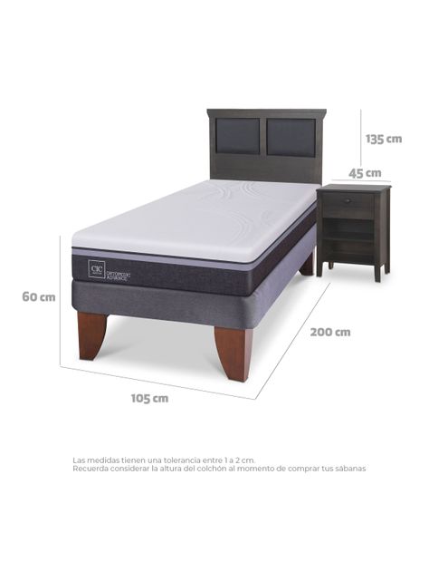 Cama Europea Ortopedic Advance 1.5 Plazas Set Torino Gris-1