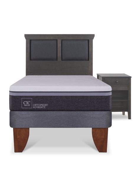 Cama Europea Ortopedic Advance 1.5 Plazas Set Torino Gris-2