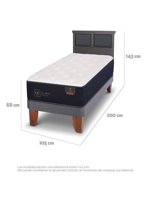 Cama Europea Premium 1.5 Plazas Respaldo Torino Gris-1