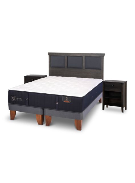 Cama Europea Premium 2 Plazas Base Dividida Set Torino Gris-0