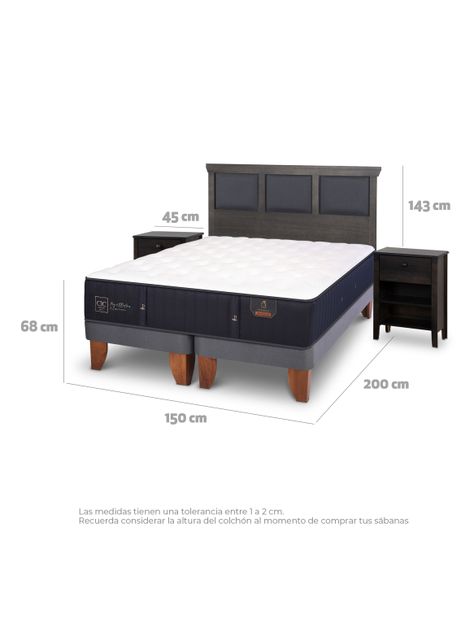 Cama Europea Premium 2 Plazas Base Dividida Set Torino Gris-1