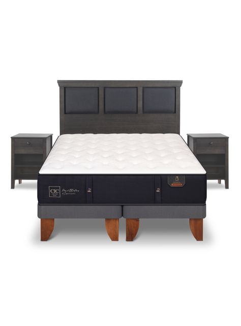 Cama Europea Premium 2 Plazas Base Dividida Set Torino Gris-2