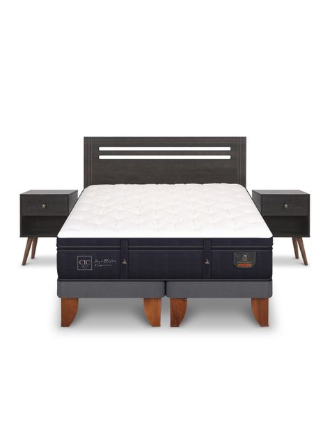 Cama Europea Super Premium 2 Plazas Base Dividida Munich Gris-2