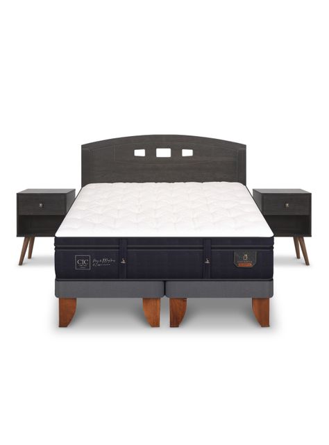 Cama Europea Super Premium 2 Plazas Base Dividida Set Gales Gris-2