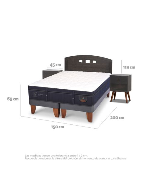 Cama Europea Super Premium 2 Plazas Base Dividida Set Gales Gris-1