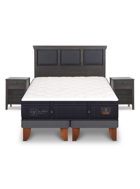 Cama Europea Super Premium 2 Plazas Base Dividida Set Torino Gris-2