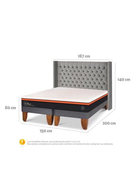 Cama Europea Bee Comfort 2 Plazas Base Dividida Respaldo Sesia-1