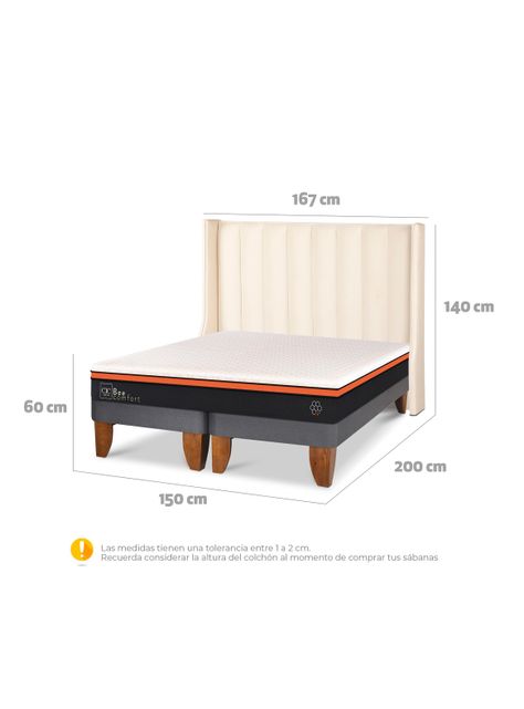 Cama Europea Bee Comfort 2 Plazas Base Dividida Respaldo Panaro-1