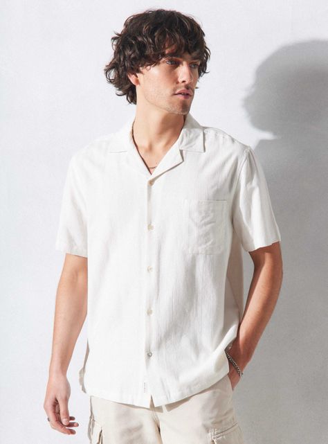 Camisa de Vestir Rustica Listada Blanca-0