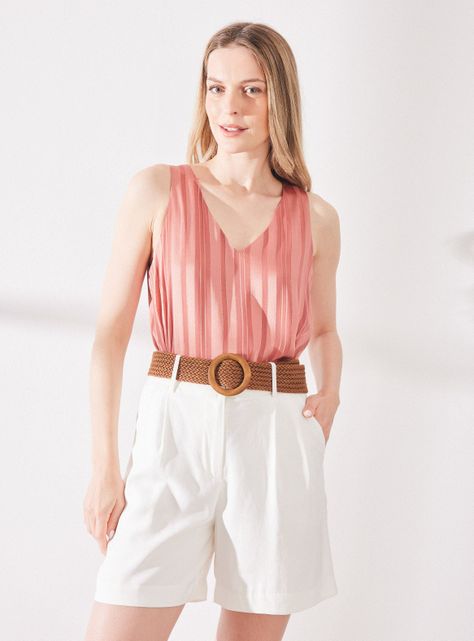 Blusa Satín Doble Capa Cuello en V-0