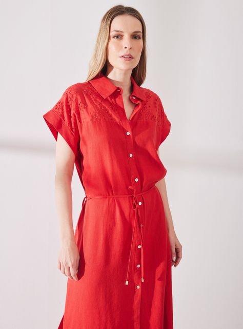 Vestido de Lino con Aplicación Bordada-0