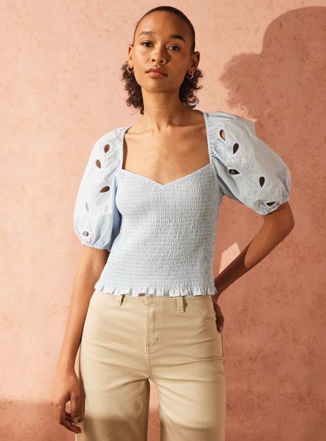 Blusa Escote Corazón y Manga Abullonada-0
