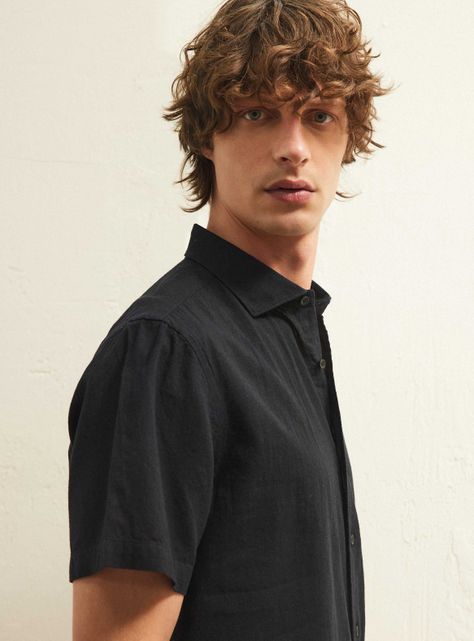 Camisa Básica Algodón Lino Manga Corta-2