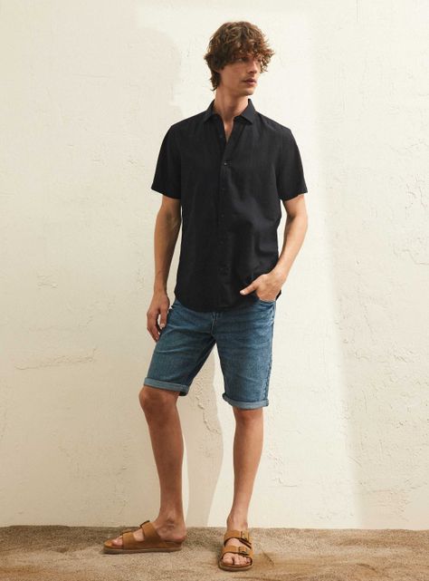 Camisa Básica Algodón Lino Manga Corta-4