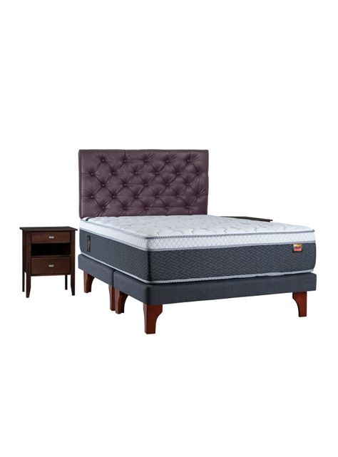 Cama Europea Everest King + Set Muebles Capitoné-0