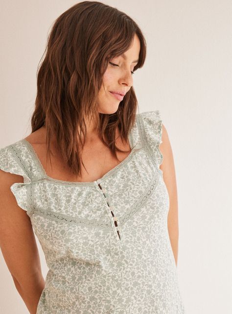 Camisa de Dormir Maternity Flores Tirante Volante-2
