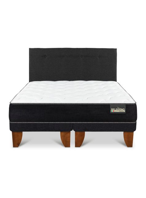 Cama Europea Belsogno Plus 2 Plazas Base Dividida + Respaldo Black-2