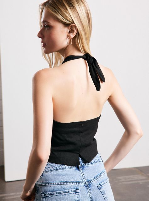 Blusa sin Mangas Amarrado al Cuello-3
