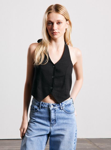 Blusa sin Mangas Amarrado al Cuello-0