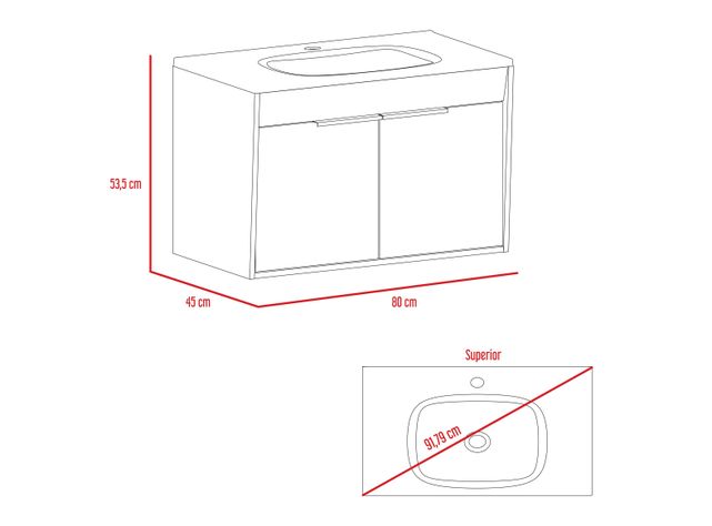 Mueble Lavamanos Carter Flotante Duna Blanco 2P 80 cm-2
