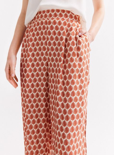 Pantalón Ancho Estampado Cintura Elasticada-2