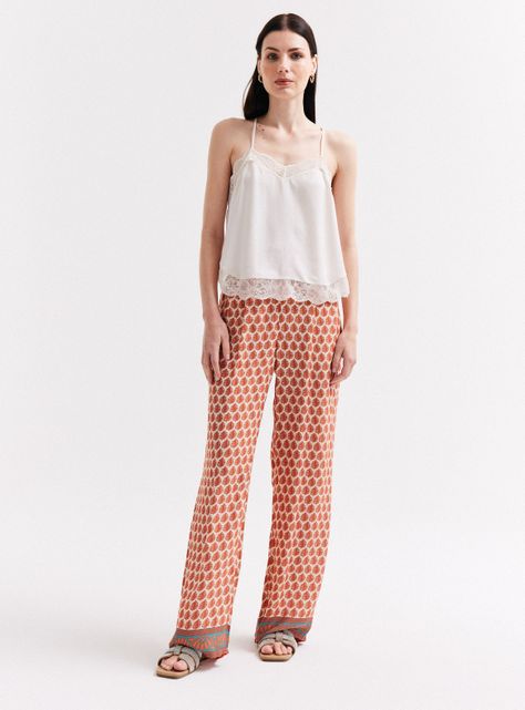 Pantalón Ancho Estampado Cintura Elasticada-4