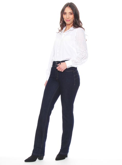 Jeans Slim Tiro Alto Pretina Media 2 Botones-3