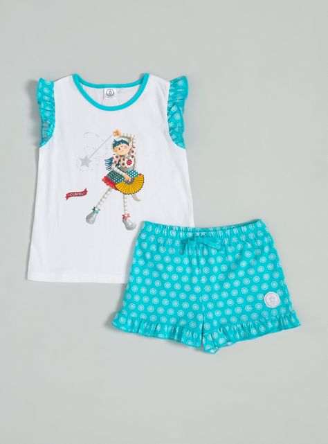 Pijama Corto Estampado con Glitter Duende, Vuelos-0