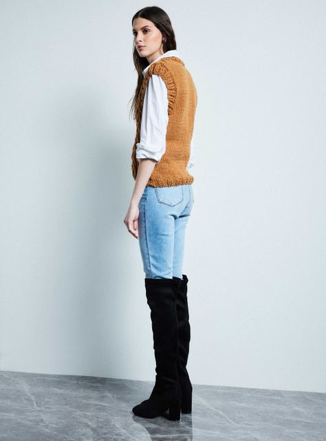 Sweater Cuello V Trenzado con Lana Hecho a Mano-6