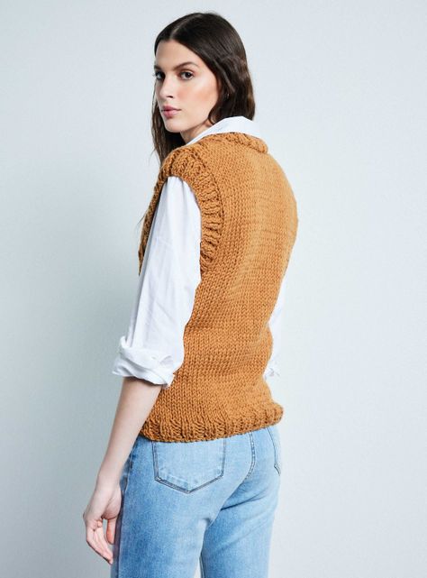 Sweater Cuello V Trenzado con Lana Hecho a Mano-2