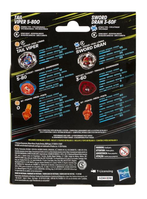 Trompo X Tail Viper 5-80O y Sword Dran 3-60F-3
