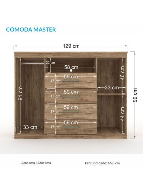 Cómoda Master 2 Puertas 4 Cajones Café Claro-1