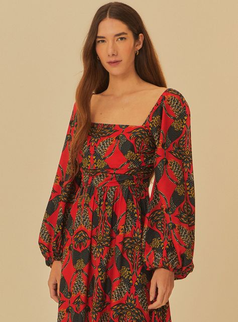 Vestido Largo Manga Abullonada Color-1