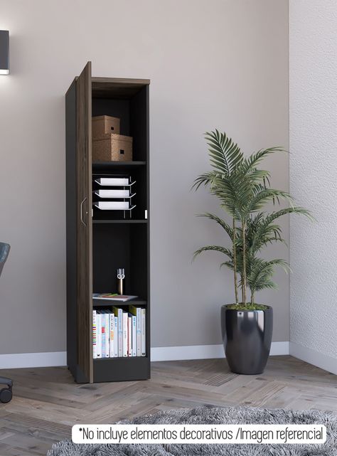 Biblioteca 1 Puerta Home Office Negro Soft-Coñac-4