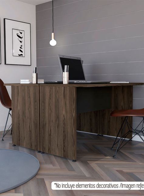 Mesa Escritorio Doble M-120 Home Office Negro Soft-Coñac-0