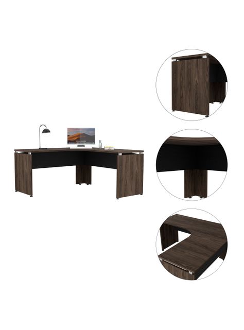 Escritorio L-160 Home Office Negro Soft-Coñac-5