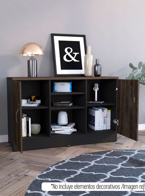 Gabinete 2 Puertas Home Office Negro Soft-Coñac-5