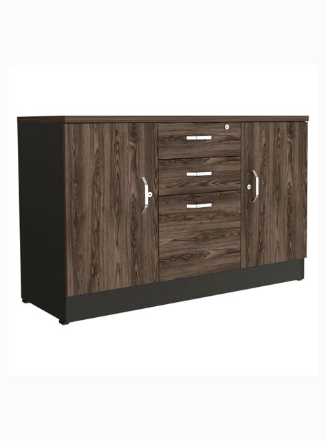 Gabinete 3 Cajones + 2 Puertas Home Office Negro Soft-Coñac-3