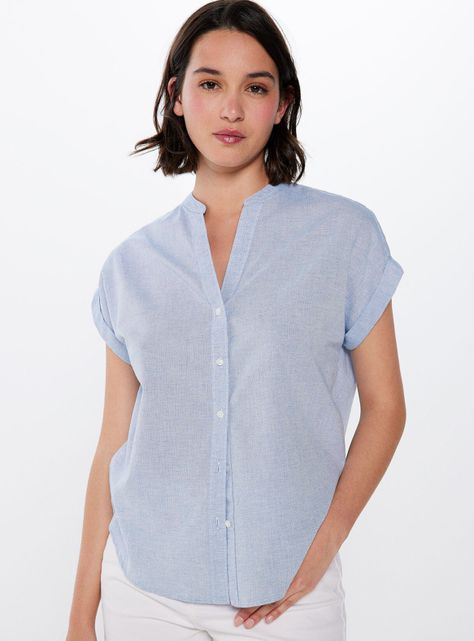 Blusa Básica Cuello Mao Algodón-0