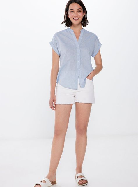 Blusa Básica Cuello Mao Algodón-2