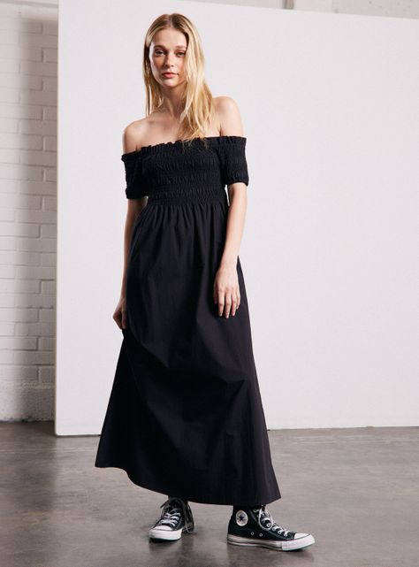Vestido Bardot Manga Corta con Panal-4