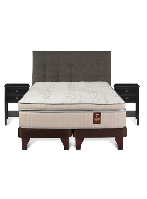 Cama Europea Máximo Cobre 2 Plazas Base Dividida + Respaldo Design Gráfito + Velador Rover-1