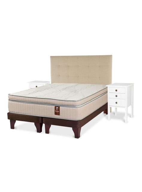 Cama Europea Máximo Cobre Súper King + Respaldo Design Crudo + Velador Roma-0