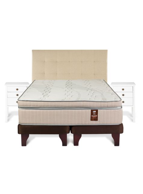 Cama Europea Máximo Cobre Súper King + Respaldo Design Crudo + Velador Roma-1