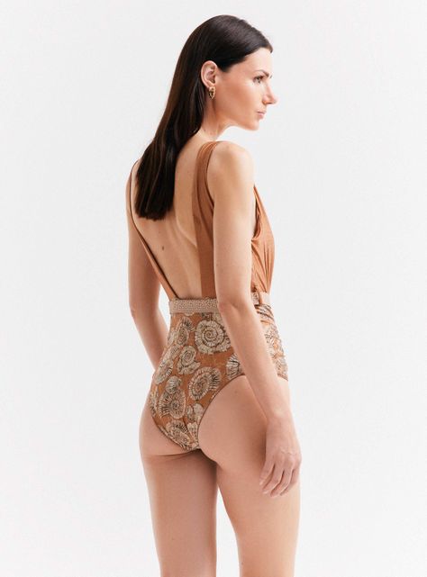 Traje de Baño Estampado Metalizado con Cinturón-1