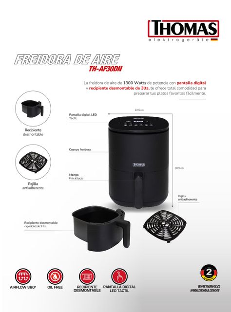 Freidora de Aire Digital LED Touch 3 Litros TH-AF30DN-1